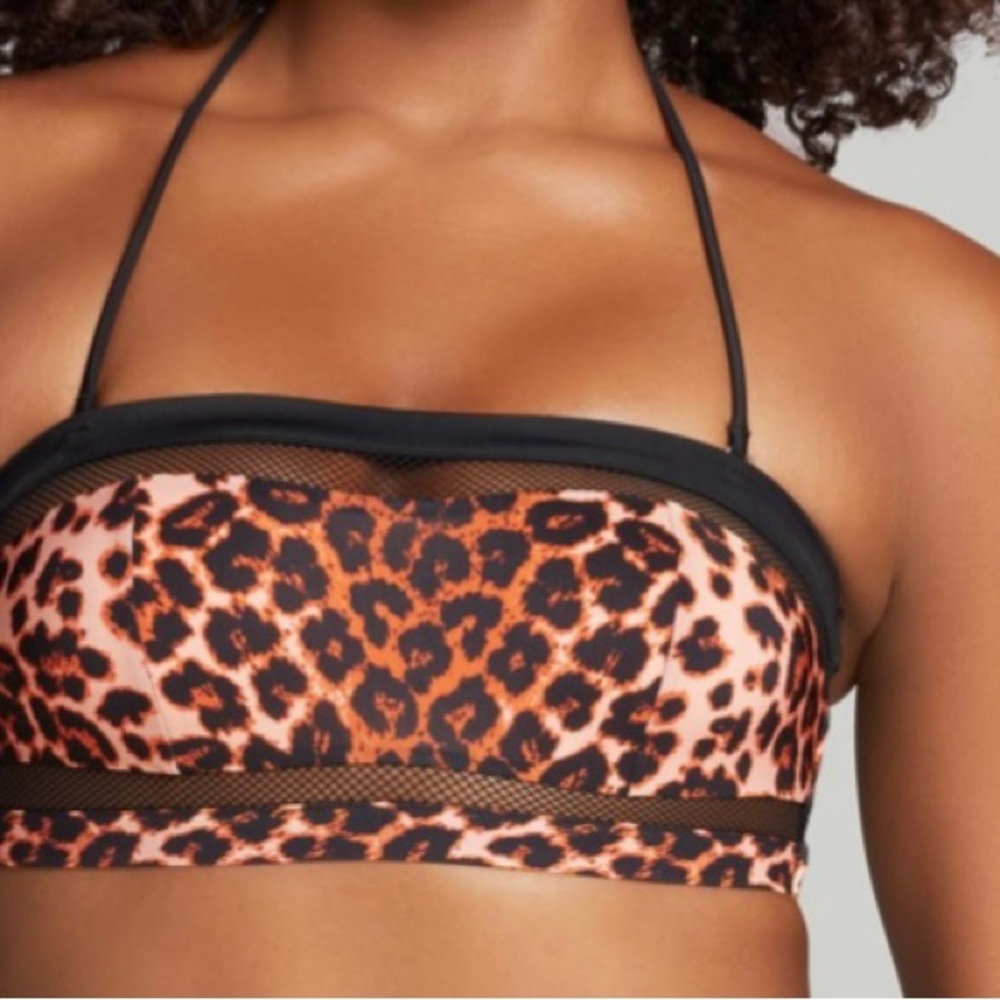 Bandeau Bikini Top, Leopard with Black Mesh cutout, Size 6